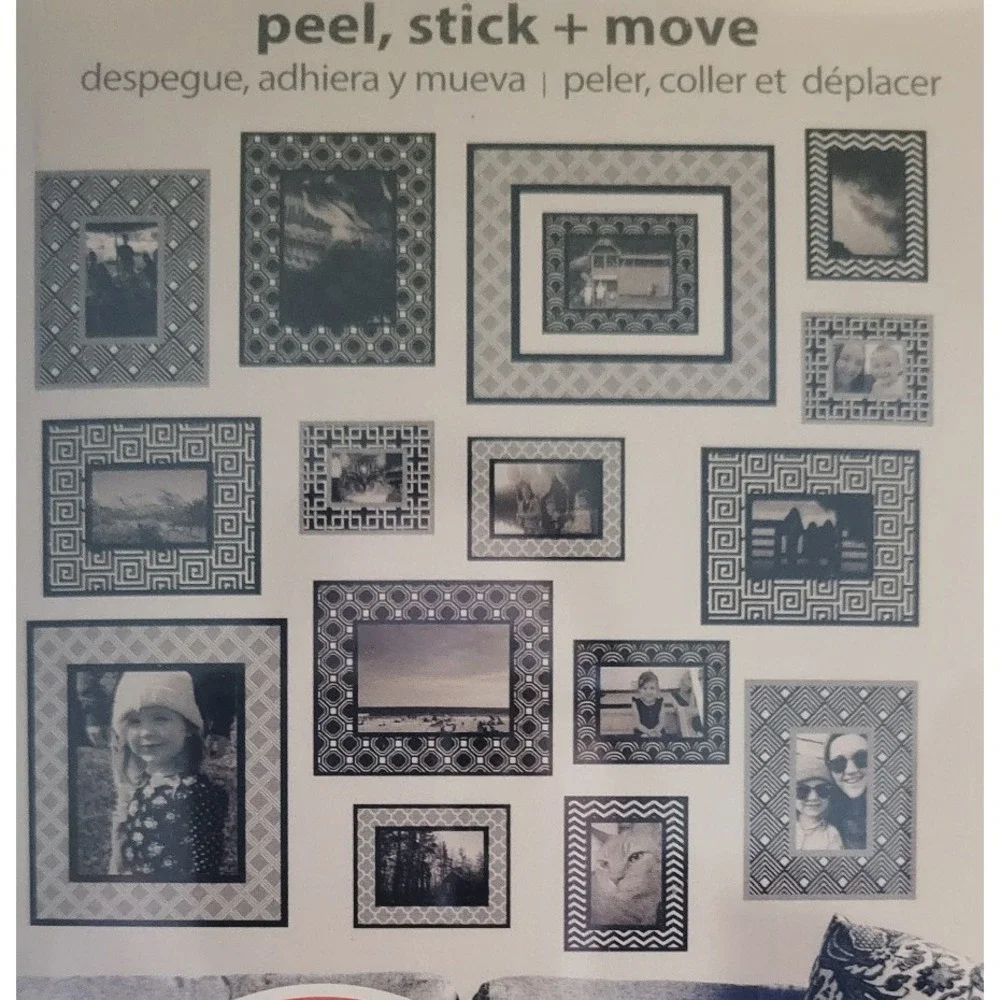 Wall Pops Photo Gallery Wall Art Kit Unisex OS Black Grey New 16 Piece Decal Set